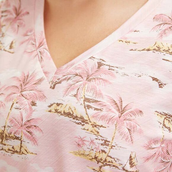 Coconut Tree Print Gathered Twist Sleeve T-shirt - Picture 4 of 8